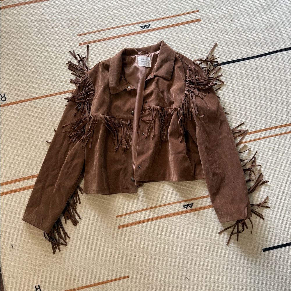 Rylee + Cru Brown Fringed Leather Jacket